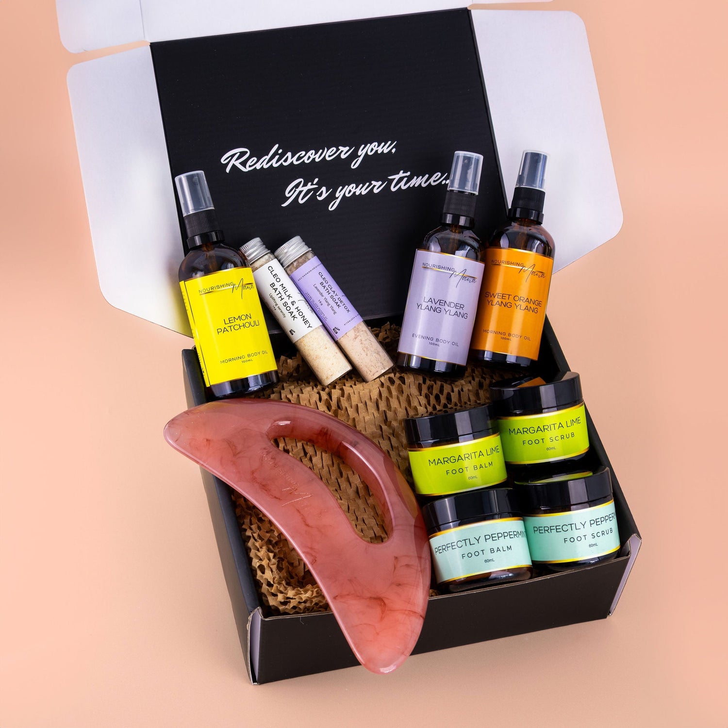 Create Your Own Bundle with Nourishing Mana body oils, foot care and bath soak products.